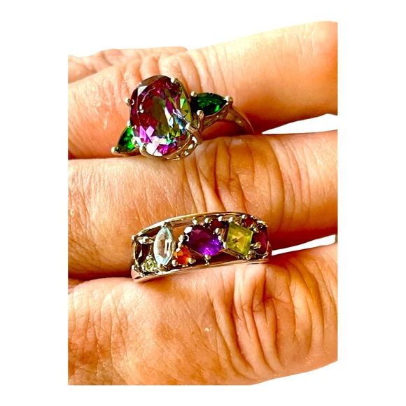 8 ct Mystic Topaz with side 1 ct Diopside stones with glimmer! Size 8. OOAK! - Picture 14 of 15
